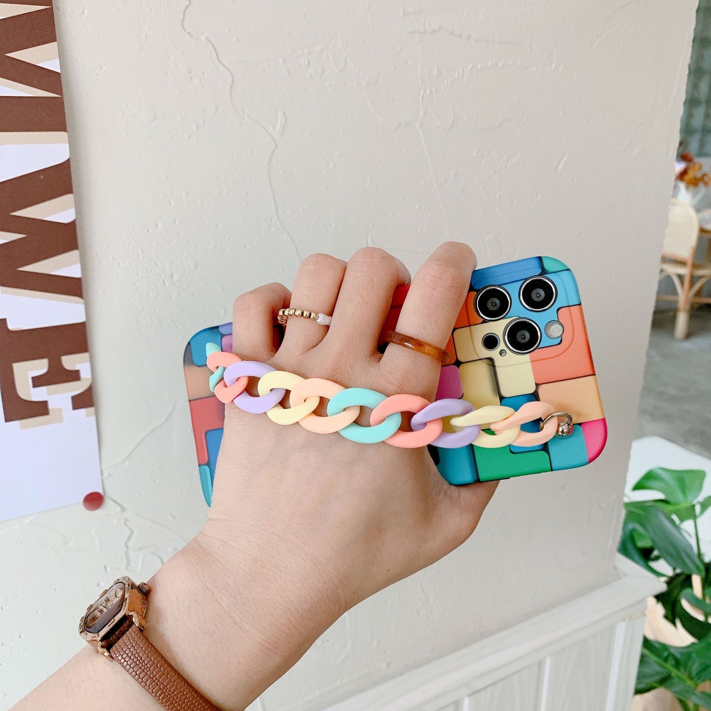 3D Cube With Rainbow Bracelet For